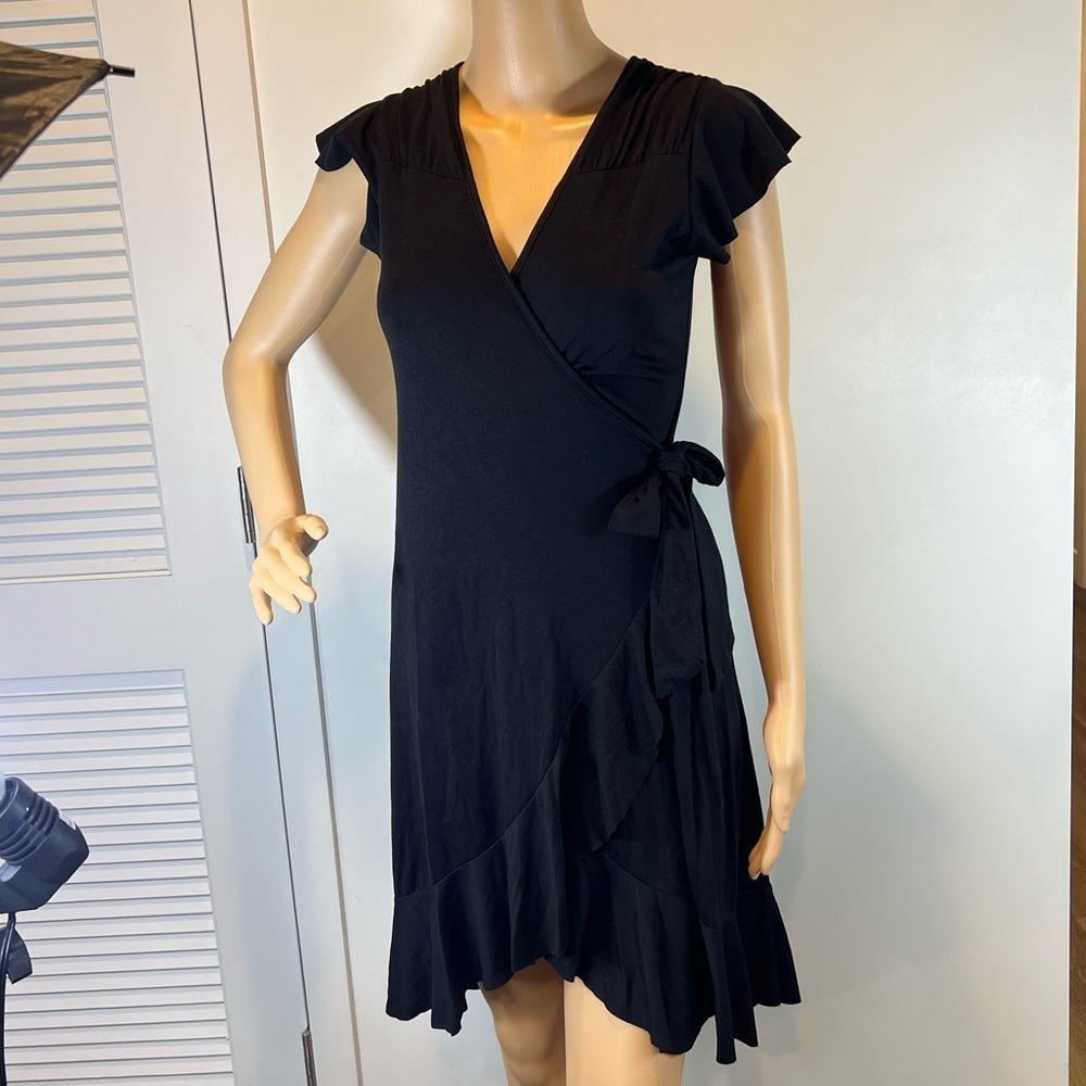 Soho Black Ruffled Wrap Dress - No Tags - Picture 6 of 7